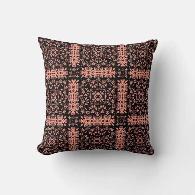 Black and Brown, Victorian Oriental Throw Pillow (Front)