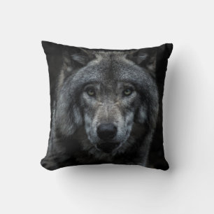 BLACK AND BROWN WOLF PAINTING THROW PILLOW