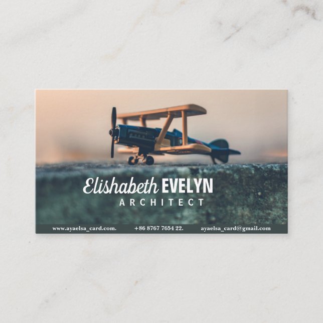 Black and Brown Wooden Plane Scale Model Business Card (Front)
