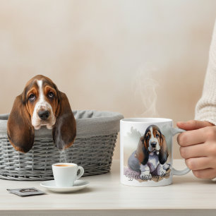 Black and Browns ''Basset Pup Personalize Coffee Mug