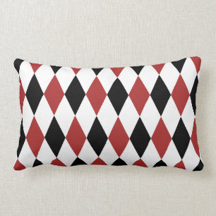 Black and Burgundy Harlequin Pattern Lumbar Pillow