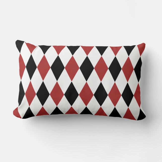 Black and Burgundy Harlequin Pattern Lumbar Pillow (Front)