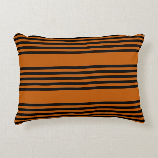 Black and burnt orange five stripe pattern accent pillow (Front)