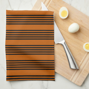 Black and burnt orange five stripe pattern kitchen towel