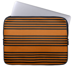 Black and burnt orange five stripe pattern laptop sleeve