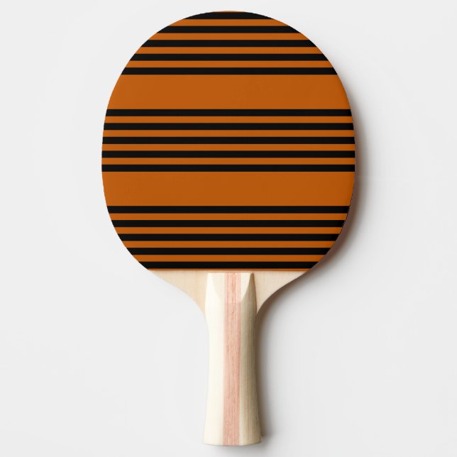 Black and burnt orange five stripe pattern ping pong paddle (Front)