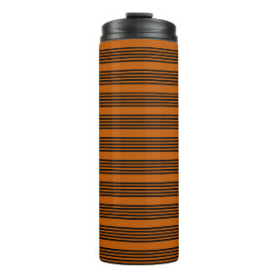 Black and burnt orange five stripe pattern thermal tumbler