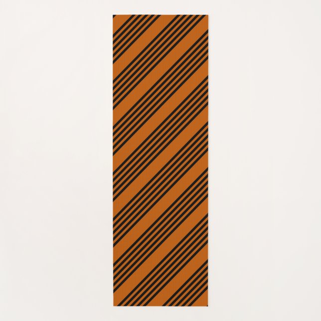 Black and burnt orange five stripe pattern yoga mat (Front)