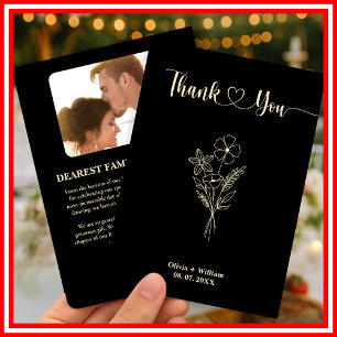 Black and Butter Yellow Wildflower Photo Wedding Thank You Card