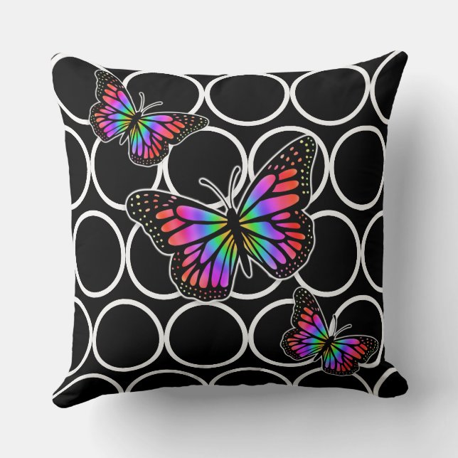 Black and Butterfly Striped Modern  Throw Pillow (Back)