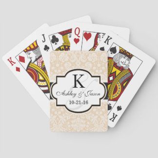 Black and Champagne Damask Wedding Playing Cards
