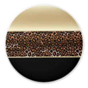 Black and Champagne Leopard Animal Print Ceramic Knob