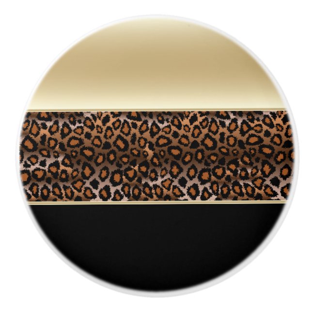 Black and Champagne Leopard Animal Print Ceramic Knob (Front)