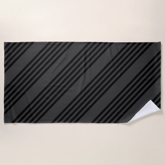 Black and charcoal five stripe pattern beach towel (Front)