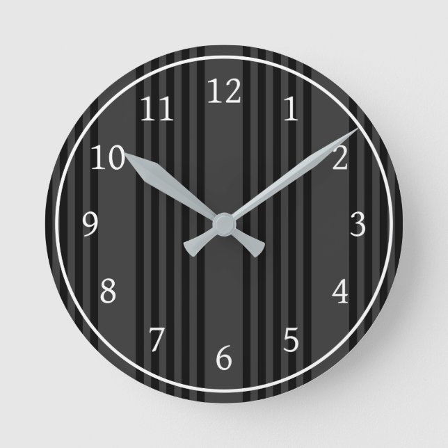 Black and charcoal five stripe pattern round clock (Front)