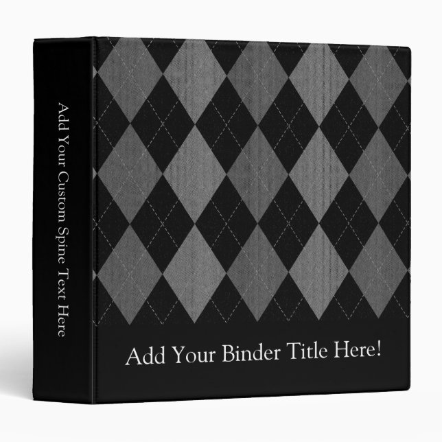 Black and Charcoal Grey Argyle Binder (Front/Spine)