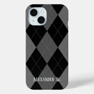 Black and Charcoal Grey Argyle iPhone 15 Case