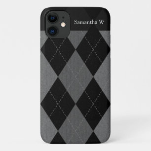 Black and Charcoal Grey Argyle iPhone 11 Case