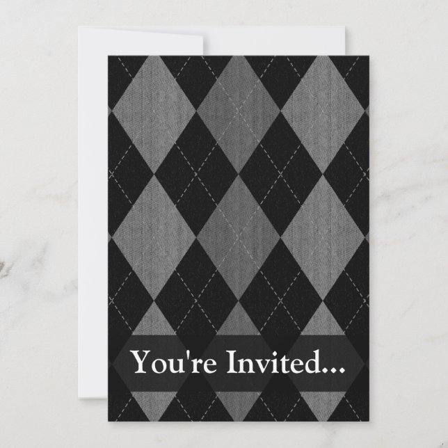 Black and Charcoal Grey Argyle Invitation (Front)