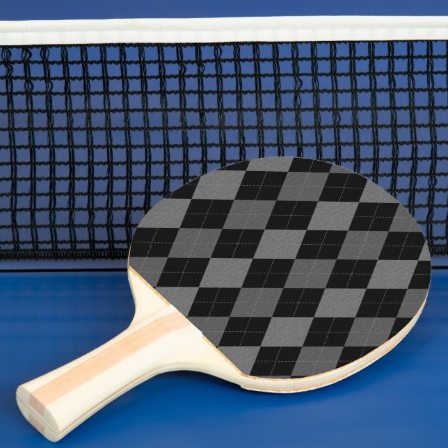 Black and Charcoal Grey Argyle Pattern Ping Pong Paddle (Insitu)