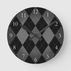 Black and Charcoal Grey Argyle Round Clock