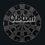 Black And Charcoal Grey Custom Text Dartboard<br><div class="desc">Black And Charcoal Grey Cool Customizable Text Dartboard with 6 Brass Darts!</div>