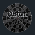 Black And Charcoal Grey Custom Text Dartboard<br><div class="desc">Black And Charcoal Grey Cool Customizable Text Dartboard with 6 Brass Darts!</div>