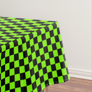 black and Chartreuse  green - retro chequerboard Tablecloth