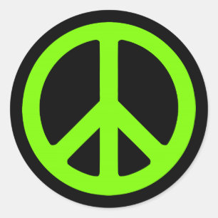 Black and Chartreuse Peace Symbol Classic Round Sticker