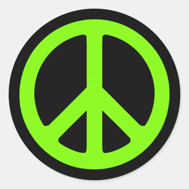 Black and Chartreuse Peace Symbol Classic Round Sticker (Front)