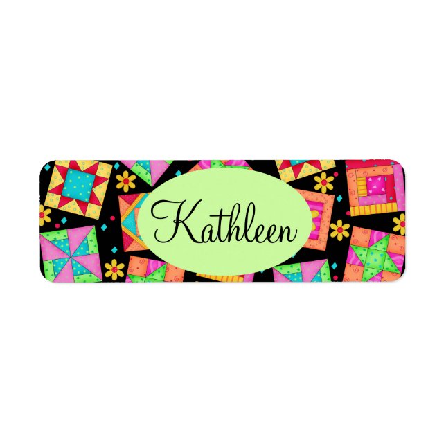 Black and Colourful Patchwork Quilt Block Art (Front)