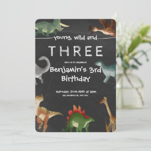 Black and Colourful Printable Dinosaur Birthday  Invitation