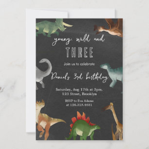 Black and Colourful Printable Dinosaurs Birthday Invitation