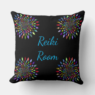 Black and colourful Reiki Room design Throw Pillow