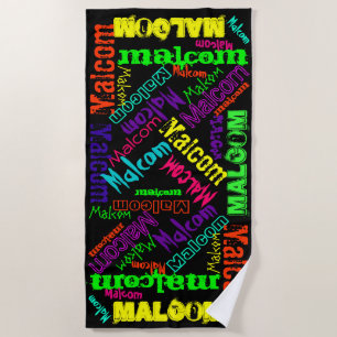 Black and Colourful Repeating Name Collage Beach Towel