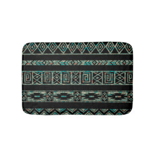 Black And Colourful Tribal Geometric Pattern Bath Mat