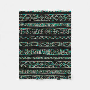 Black And Colourful Tribal Geometric Pattern Fleece Blanket