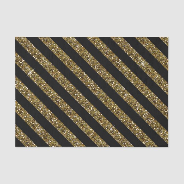 Black and Confetti Gold Stripes Tissue Paper (Front)