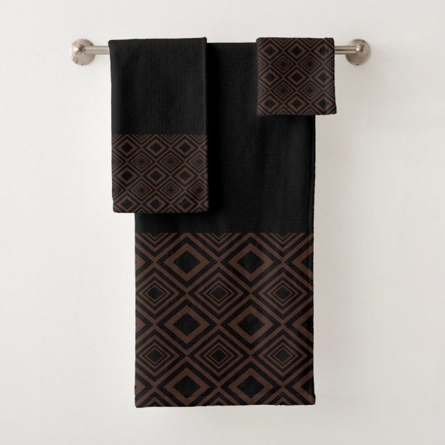 Black and Copper Diamond Pattern Bath Towel Set (Insitu)