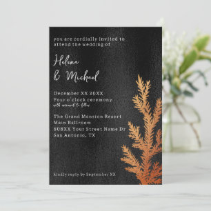 Black and Copper Winter Wedding Pine Branch Invitation