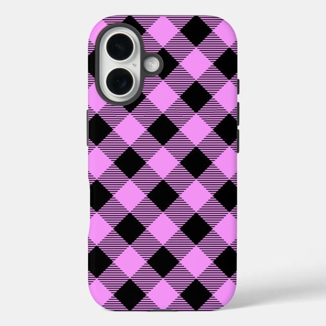 Black and Coral Checked Case-Mate iPhone Case (Back)