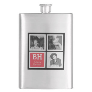 Black and Coral Custom Instagram Photo Personalize Hip Flask