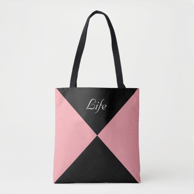 Black and Coral Pink Abstract Triangle Tote Bag (Front)