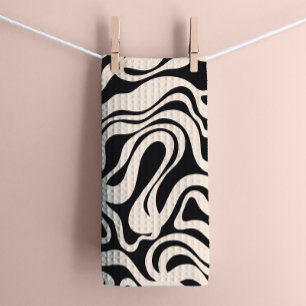 Black and Cream 1970s Retro Modern Swirl Kitchen Towel