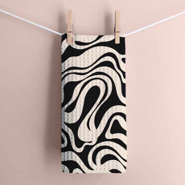 Black and Cream 1970s Retro Modern Swirl Kitchen Towel (Creator Uploaded)