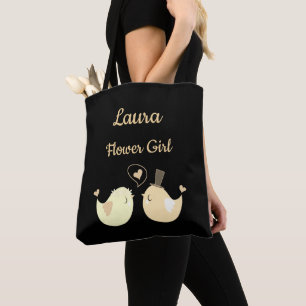 Black and Cream Cute Bridesmaid Flower Girl Tote Bag