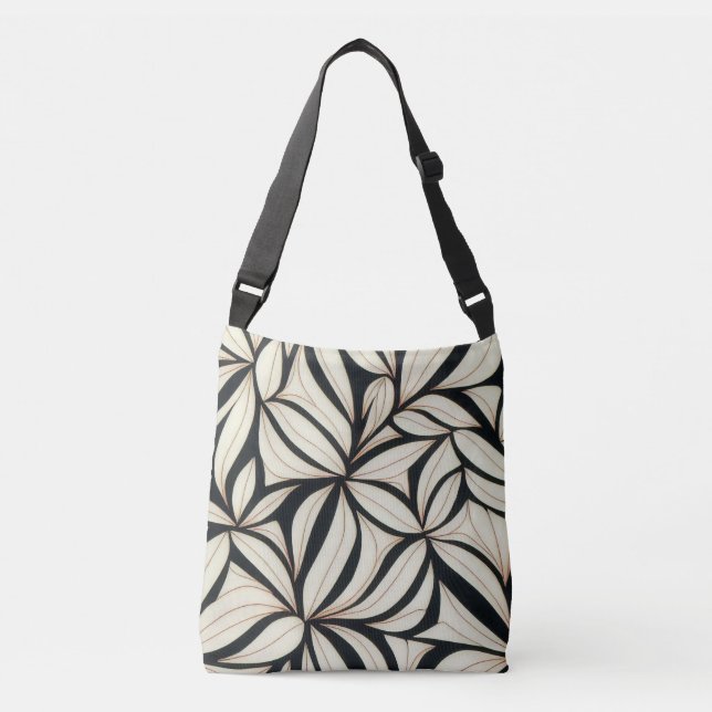 Black and Cream Floral Crossbody Tote (Front)