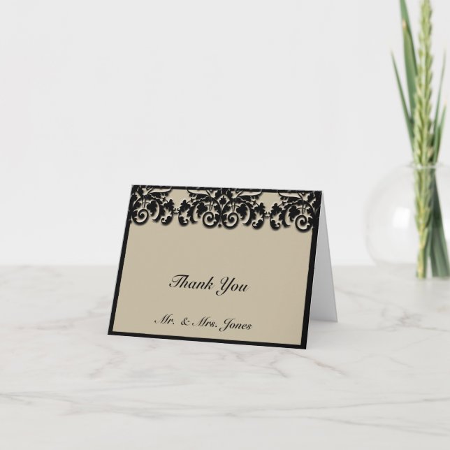 Black and Cream Floral Embossed Wedding Thank You (Front)