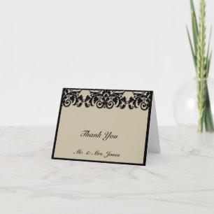 Black and Cream Floral Embossed Wedding Thank You Card