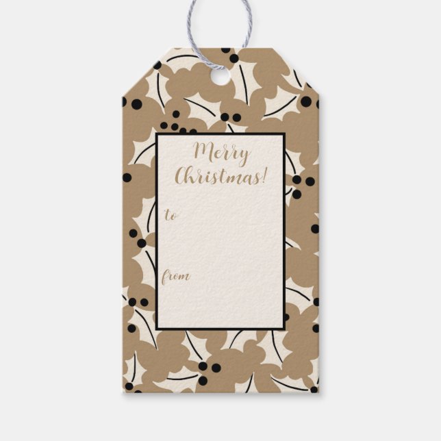 Black and Cream Holly Christmas Gift Tag (Front)
